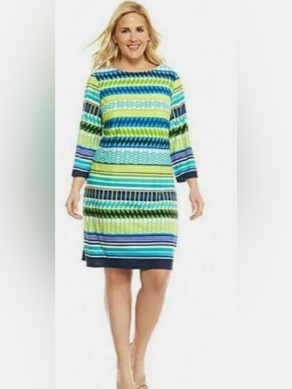 Laura Jefferies Sheath Dress Womens XL 3/4 Sleeve Career Midi Colorful Comfort